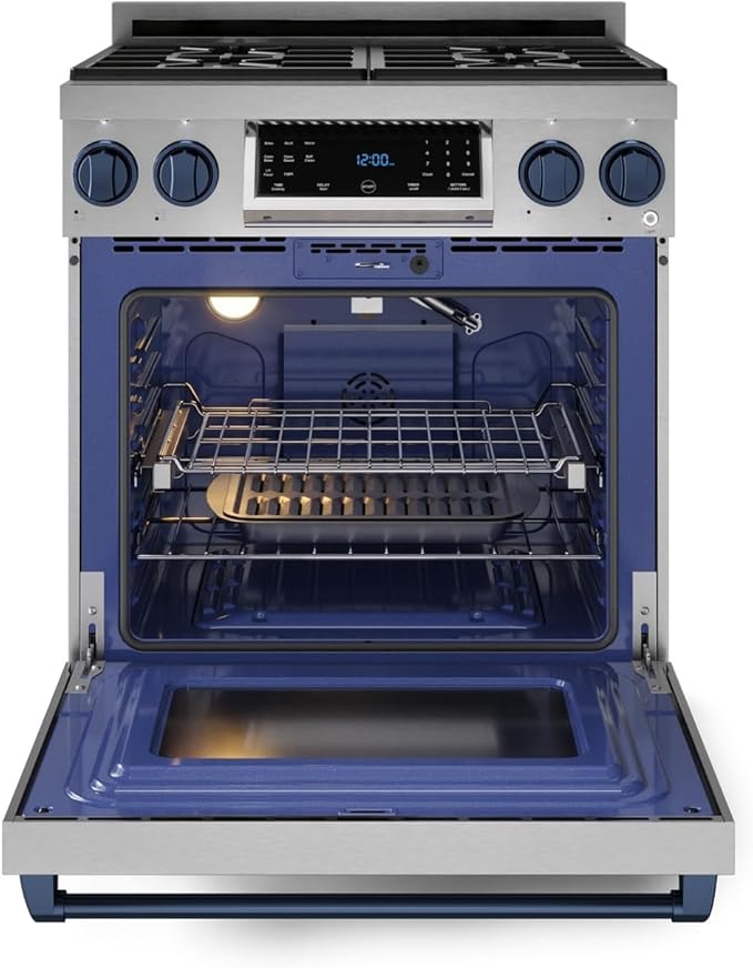 Gordon Ramsay by THOR Kitchen 30 Inch Professional Gas Range with Tilt Panel Touch Control in Stainless Steel/Navy Blue