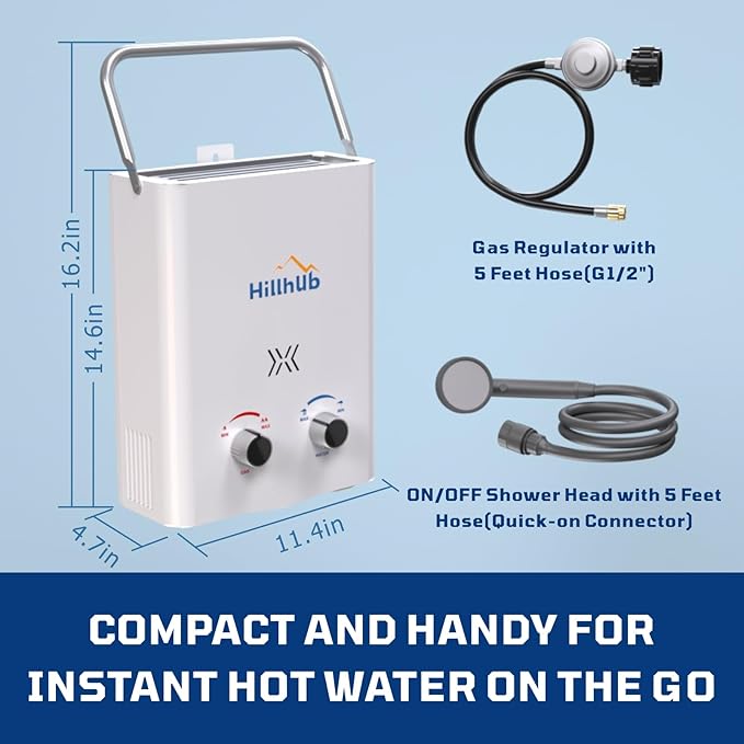 Hillhub 1.32GPM Portable Tankless Water Heater for Ourdoor, Camping Propane Hot Water Heater for Showering with CSA Certified Overheating Protection