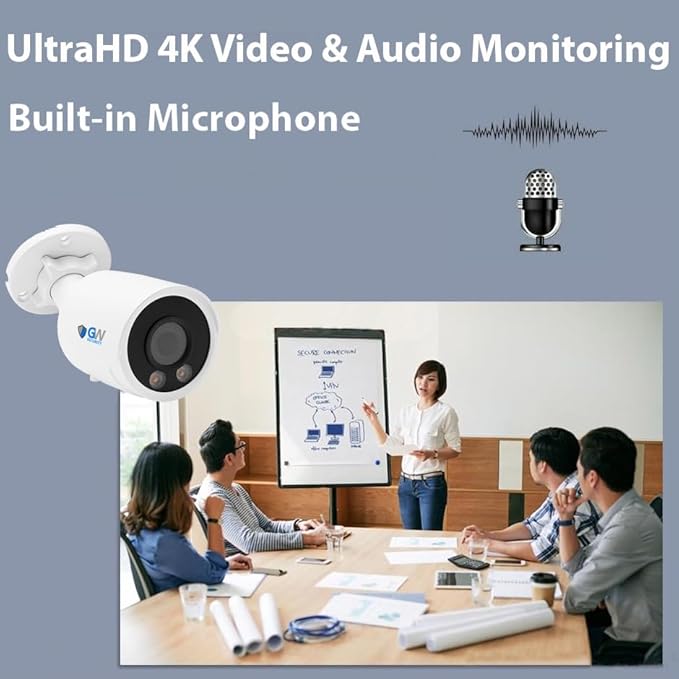 GW Security 4K Smart AI Security Camera System, 8 Channel 12MP PoE NVR, 4 x UHD 4K 8MP IP Outdoor Indoor Microphone Bullet Cameras, Face Recognition/Human/Vehicle Detection, 2TB Hard Drive