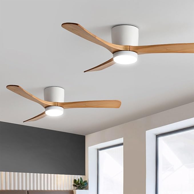 36in Quiet Ceiling Fans with Lights Remote ETL Listed White Ceiling Fan Light 6 Gear Wind Speed, Solid Wood Blades Modern Indoor Ceiling Fan for Bedroom Living Room Dining Room