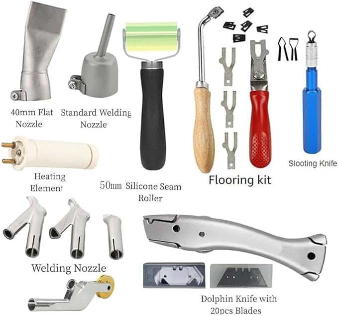 Beyondlife 1600W Hot Air Plastic Welder Heat Gun PVC Vinyl Flooring Welding Tool Hot Gas Pistol Kit, with Various Welding Accessories