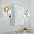 Wall Sconces, Set of 2 Gold Crystal Vanity Lights, Modern Wall Lamp for Bathroom, Hallway, and Makeup, Easy Installation