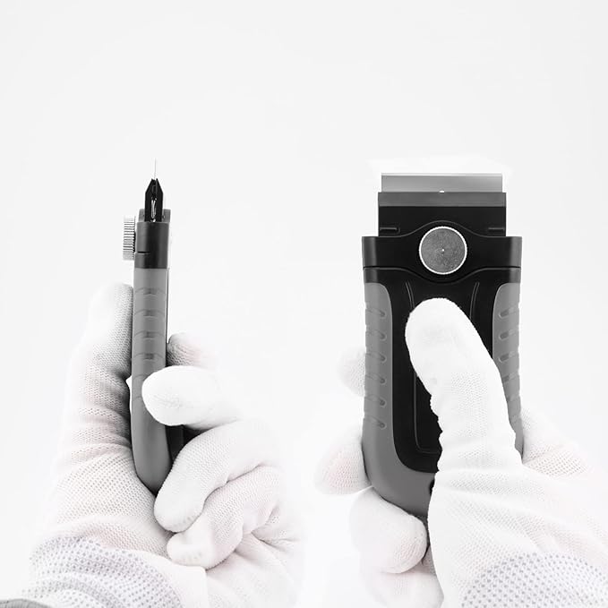 Gomake Razor Blade Scraper Tool with Blade Storage Container, Glass Cooktop Stove Scraper with 10PCS Stainless Steel Blades for Glass Clean,Paint,Old Label,Decal Sticker,Adhesive Remover-Grey