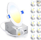 Ensenior 12 Pack 4 Inch Ultra-Thin LED Recessed Light with Junction Box, 2700K-6000K Selectable, 9W 75W Eqv, Dimmable, 750LM High Brightness - ETL Certified