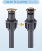 ALEASHA Bathroom Sink Drain with Overflow Vessel Sink Stopper, Pop Up Drain for Bathroom Sink Pop Up Drain Stopper for Hair Catcher, Brushed Gold