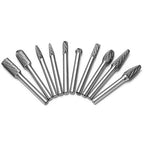 Carbide Burrs Set with 1/4''Shank Double Cut Solid Power Tools Tungsten Carbide Rotary Files Bits for Die Grinder Metal Wood Carving Engraving Polishing Drilling Grinding Milling Cutting 10pcs