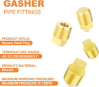 GASHER 20PCS Brass Plug Pipe Fitting Kit,1/4",3/8",1/8",1/2" NPT Male Square Head Plug