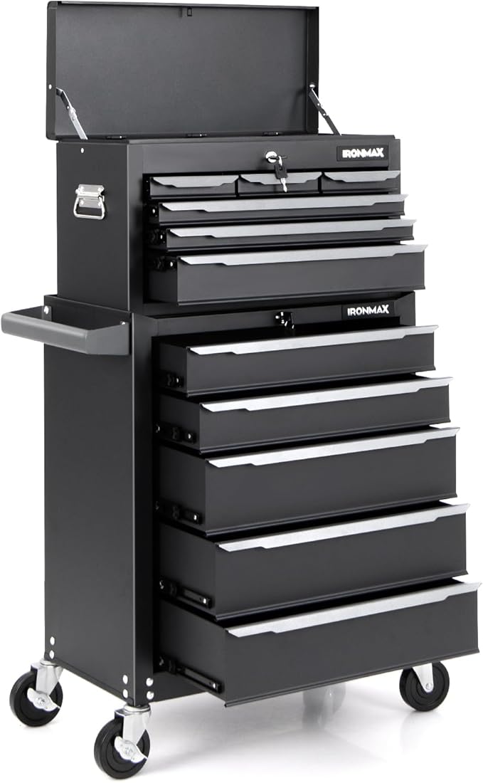 IRONMAX 11-Drawer Tool Chest with Wheels, 2-in-1 Detachable Tool Storage Organizer Tool Cabinet with Locking System & Liner, Metal Rolling Toolbox for Warehouse, Garage, Workshop, Household