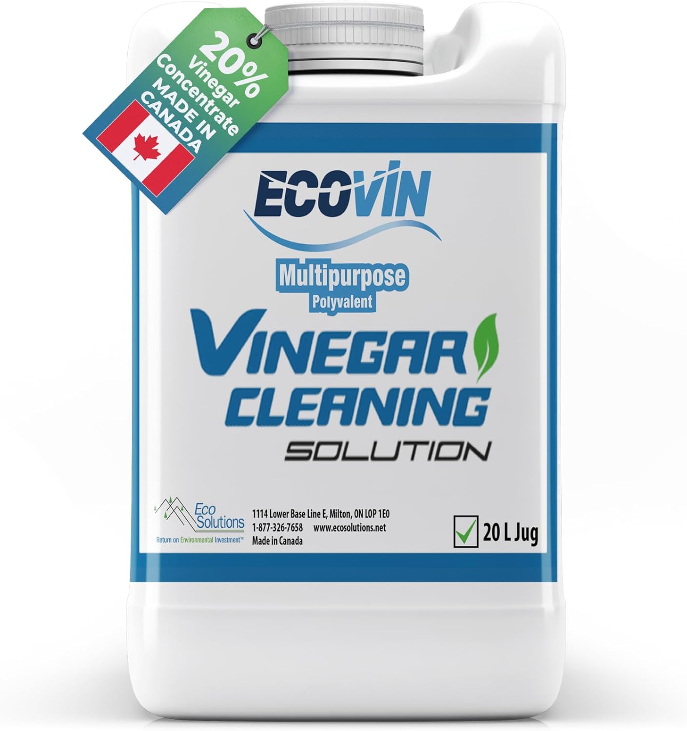 Eco Solutions Vinegar Cleaning Solution - multipurpose cleaning vinegar for home, outdoors & automotive, 20% vinegar concentrate (5.3 Gallon (20 Litre))