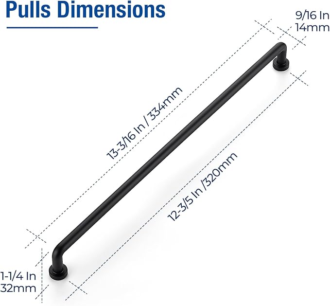 JOY DECOR Cabinet Pulls – 12-3/5 Inch Hole Center, Matte Black, 5 Pack, Zinc Alloy Cabinet Handles for Drawers & Cupboard – Vintage Style Hardware for Kitchen, Bathroom, Dresser, Furniture Makeover