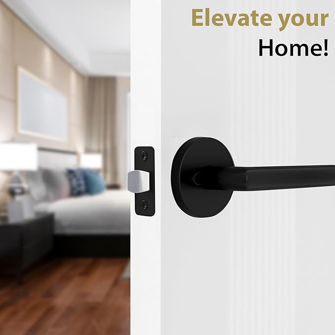 Mega Handles Ronn Privacy Lever & Lock Door Handle Set for Hallway, Closet and Bathroom, Keyless Lock, Heavy Duty Door Levers, Fits All Standard Door Sizes, Screws Included - Onyx (1 Pack)