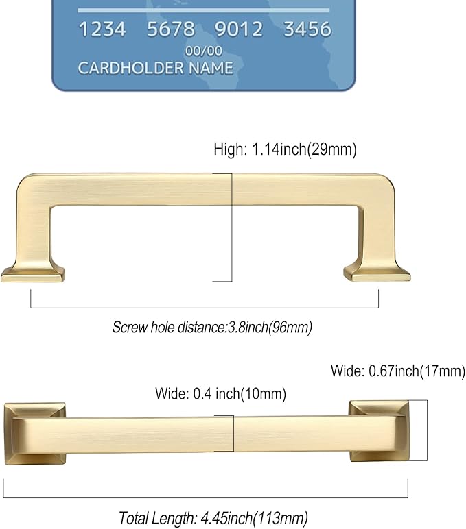 Kitchen Cabinet Hardware - 3.75 Inch Brass Cabinet Pulls, 10 Pack, Gold Cabinet Knobs, Cupboard Handles