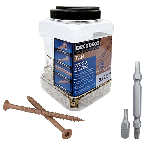 Wood Screws #9 x 2-1/2" 505pcs(Approx), Tan Ruspert Coating Exterior Deck Screws, Torx/Star Drive Flat Head,Twist Shank, Cut Tip/Thread, Bit Included, 5.5 lb/Box