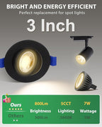 zouzai 12 Pack 3 Inch Black Adjustable Gimbal LED Recessed Light, 360° Rotation & 90° Tilt for Precise Lighting, 5CCT Dimmable Eyeball Light with Junction Box, ETL & Energy Star