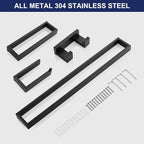 Lairuier 4-Piece Bath Towel Bar Set, Matte Black Bathroom Hardware Set Including Towel Bar,Towel Holder, Toilet Paper Holder, Towel Hook,Stainless Steel Bathroom Hardware Accessories Set