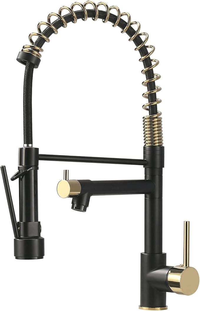 AIMADI Kitchen Faucet,Black and Gold Kitchen Faucet with Sprayer,Commercial Style Matte Black Single Handle Single Hole Kitchen Sink Faucet