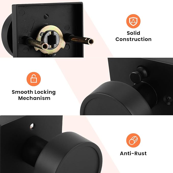 Haidms Black Interior Door Knobs, Zinc-Alloy Heavy Duty Round Matte Black Privacy Door Knobs Interior for Bedroom Modern Bathroom Door Lock Bulk(6 Pack)