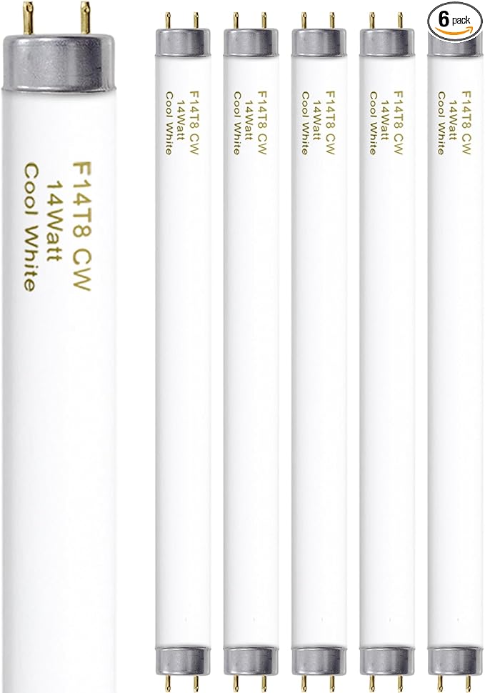 amgolibi F14T8/CW 14W Fluorescent Tube, T8 Fluorescent Light Bulb 4100K 14 Watt, 15 Inches, G13 Medium Base, 650 Lumen, 6 Pack
