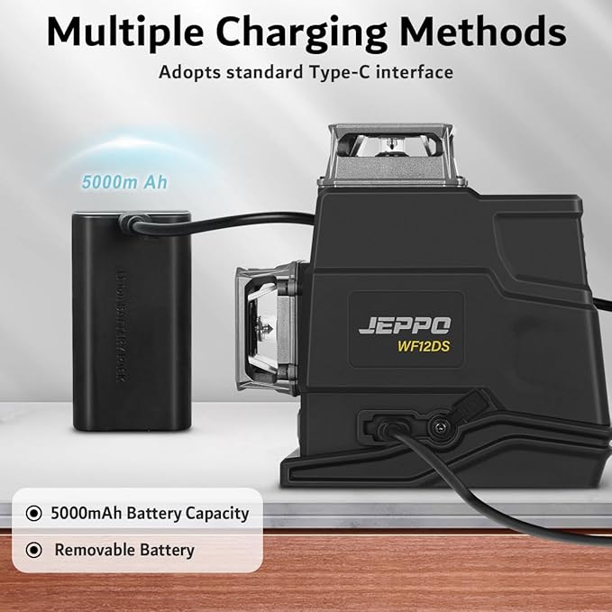 JEPPO Laser Level 360 Self Leveling,3x360° Cross Line Green Laser Level，3D Lazer Level for construction and picture hanging,APP Remote Control,with 5000mAh Rechargeable Battery,Magnetic Rotating Stand