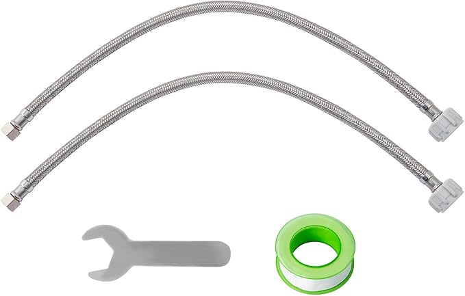 SUNGATOR 16'' Toilet Water Supply Line, 7/8" Ballcock x 3/8" Compression Toilet Hose Connector, 16 Inch Braided Stainless Steel Water Supply Line with 1 Wrench and Sealing Tape(2 Pack)