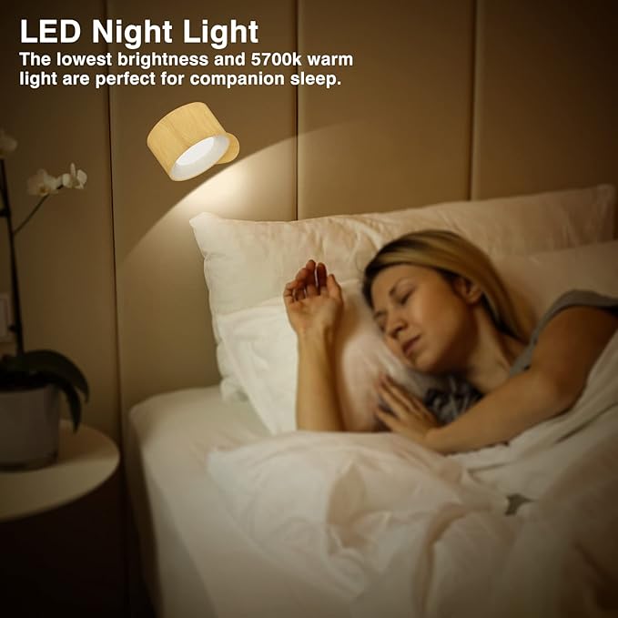 Koopala LED Sconces, Wall Mounted Lamps with Rechargeable Battery Operated USB Port 3 Color Temperatures & 3 Brightness Levels 360°Rotate Magnetic Ball, Cordless Lights for Reading Bedside