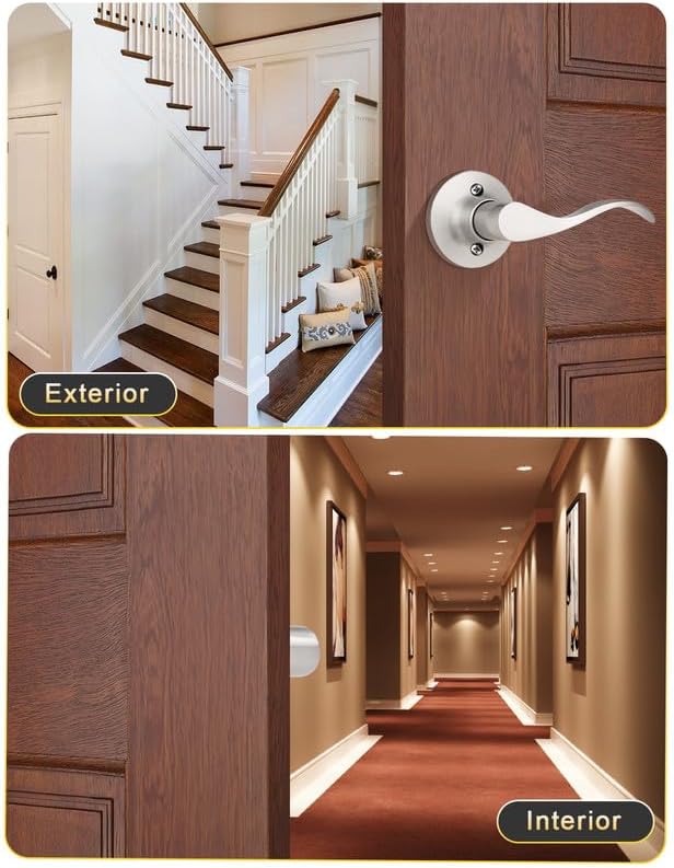 Mengico 2 Pack Satin Nickel Dummy Door Lever, Single Right Side Door Handle for Closets, Non-Turning Pull Only Lever Set, Wave Style Interior Door Knob