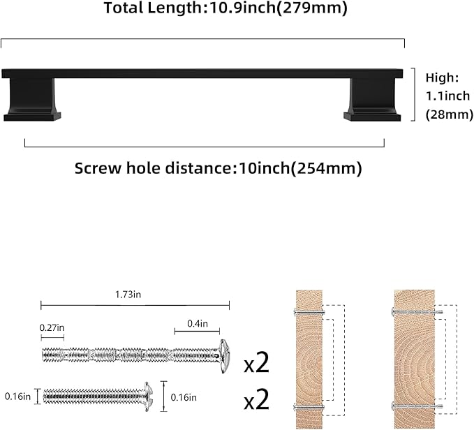 COTYKILEY 6 Pack 10 Inch(256mm) Matte Black Cabinet Handles Black Kitchen Cabinet Pulls Cabinet Door Handles Kitchen Cabinet Hardware Cupboard Drawer Pulls Dresser Handles