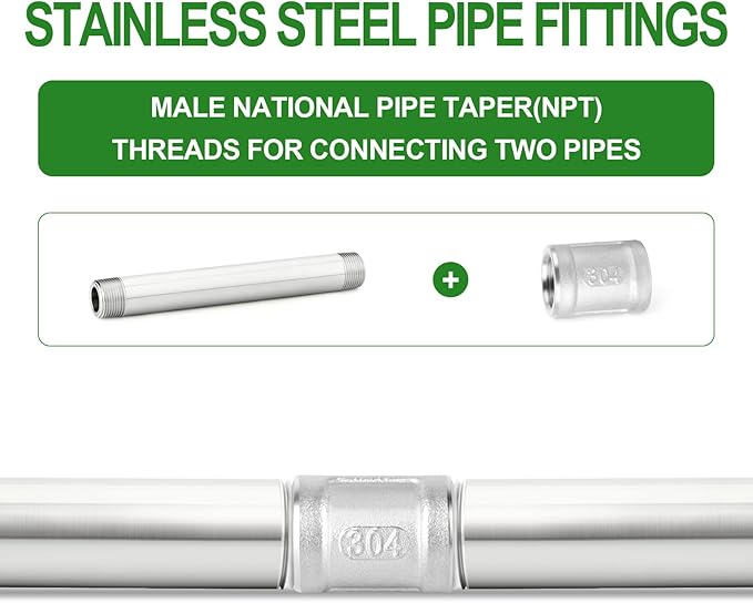 TAISHER 2PCS Stainless Steel Pipe Fittings, 3/4" NPT Male x 3/4" NPT Male Threaded, 16" Length Thickened Nipple Cast Pipe