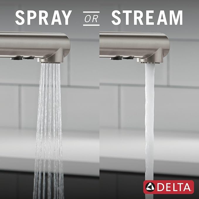 Delta Daneri Brushed Nickel Kitchen Faucet with Pull-Out Sprayer, Modern Single Hole Kitchen Sink Faucet, Single Handle, Stainless 16879-SS-DST