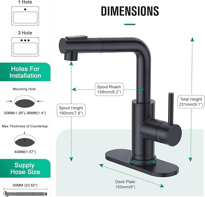 CREA Black Kitchen Faucet with Pull Down Sprayer - Bar Sink Faucets Single Hole/Handle - Modern Stainless Steel Small Kitchen Faucet for Mini Sink RV Outdoor Utility Laundry Faucet