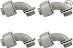 Conduit Connectors, 3/4 Inch Liquid Tight Connector NPT Non-Metallic for PVC Electrical Flexible Conduit Fittings, 90 Degree, UL Listed for Home Outdoor Tubes Tools, Grey (4-Pack)