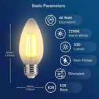 FLSNT 40W Equivalent LED Chandelier Light Bulbs, Dimmable Amber LED B11 E26 Candelabra Base Bulbs, 2200K Warm White, 330LM, 24 Pack UL,CA65 Listed.