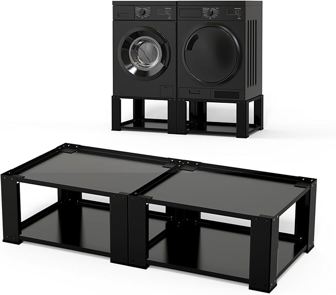 Washer and Dryer Pedestals Set of 2- Fit 27 and 28 Inch, Laundry Pedestal for Washer and Dryer , Alloy Steel Washing Machine Stand Raiser, Washer and Dryer Stand 15.75'' Height Black