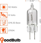GoodBulb 50-Watt JC Light Bulb | GY6.35 Base 12V | High Output Halogen Light | 3000K Soft White Color | Clear Finish | 2000 Life Hours | Pack of 10 Bulbs