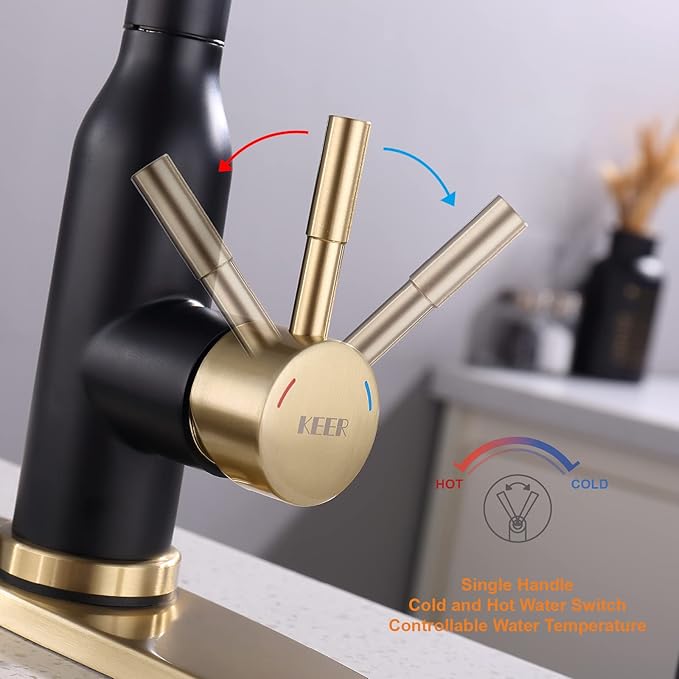 Touch Kitchen Faucet,KEER Smart Kitchen Sink Faucet with Pull Down Sprayer, Touch on Activated Kitchen Bar Sink Faucet Brushed Nickel, Stainless Steel (Matte Black Gold)
