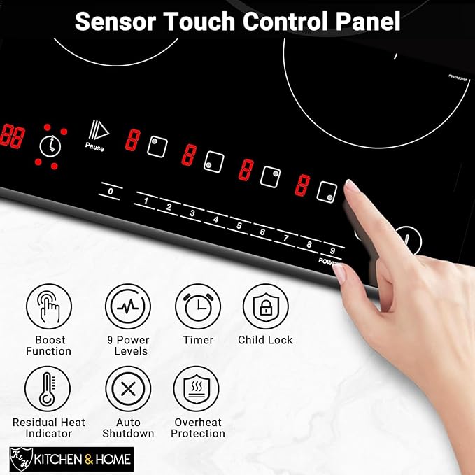 K&H 4 Burner 24 Inch Built-in Induction Electric Stove Top Ceramic Cooktop Touch Control 240V 6000W IN24-6004