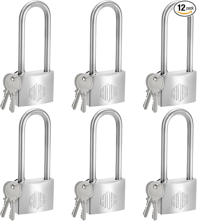 HOX Marine-Grade Rustproof Padlock, Stainless Steel Shackle & Chrome-Plated Brass Body, Weatherproof Outdoor Lock, 2.5-Inch Long Shackle (6 Pack)