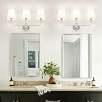 Bathroom Light Fixtures, 3-Light Brushed Nickel Vanity Lights, Bathroom Lighting Fixtures Over Mirror with Flared White Fabric Shade, Modern Wall Sconces for Living Room Hallway