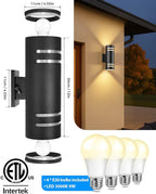 KIZON Dusk to Dawn Outdoor Lighting 2 Pack, Modern Outdoor Wall Light Black Exterior Lighting Fixtures Wall Mount with Bulbs Included, Cylinder Outdoor Sconce Lights for House Porch, ETL Listed