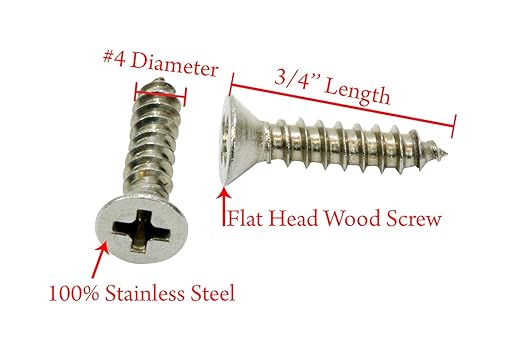 Bolt Dropper #4 x 3/4 inch Stainless Flat Head Phillips Wood Screw, (100 Piece), 18-8 (304) Stainless Steel Screws, Glasses Screws