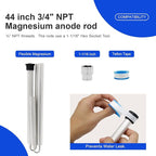 44 Inch Flexible Magnesium Water Heater Anode Rod 3/4" NPT Thread Replacement for AO Smith, Rheem, Reliance, Richmond, Kenmore, GE & State Includes 1-1/16" Hex Socket Tool & Teflon Tape