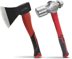 2-Piece Outdoor Axe and 2lb Ball Peen Hammer Set, 13.8" Camping Hatchet with Forged Steel Blade & Heavy Duty Metal Hammer for Wood Splitting, Metalworking, Bushcraft, DIY & Survival Tasks