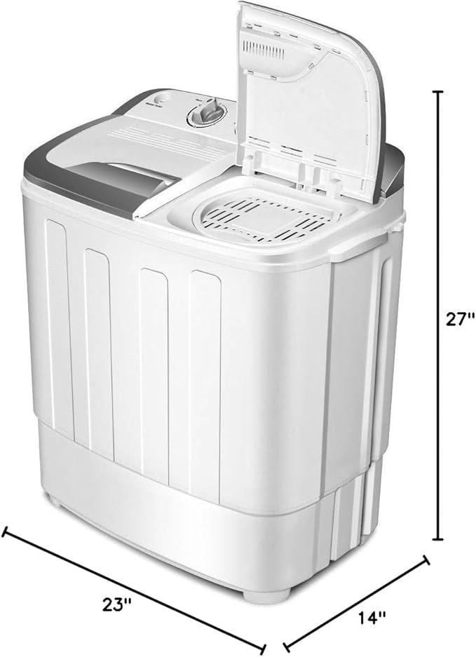 Clothes Washing Machines,SAFEPLUS Compact Mini Twin Tub Versatile Washer Machine with 8 lbs Washing &5 lbs Spin Dryer Load Capacity Gravity Drain Pump and Drain Hose for Apartment
