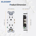 ELEGRP Decorator Receptacle, 15A 125V Standard Electrical Wall Outlet, 2 Pole 3 Wire, No-Tamper Resistant, NEMA 5-15R, Self-Grounding Residential Grade Outlet, UL (Glossy White, 50 Pack)