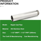 TAISHER 1PCS Stainless Steel Pipe Fittings, 1-1/2" NPT Male x 1-1/2" NPT Female Threaded, 10" Length Nipple Cast Pipe