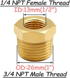 4PCS Brass Reducer Bushing, 3/4" NPT Male to 1/4" NPT Female Thread, Hex Reducing Convert Adapter Pipe Fitting Connector for Water/Oil/Gas