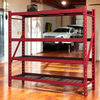 Heavy Duty Member Mark 4-Shelf Industrial Storage Rack, 77" W x 24" D x 72" H (Red, 1 Pack)