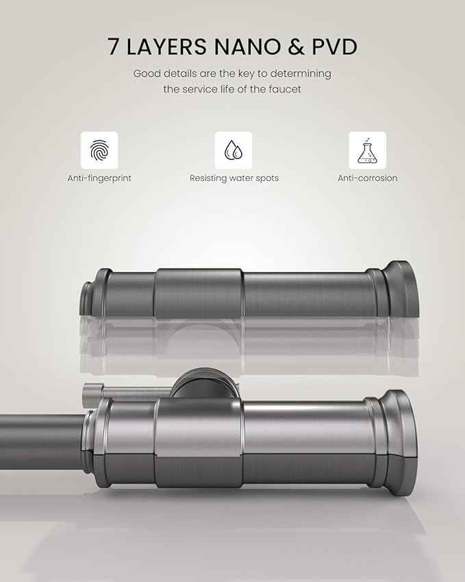 Black Stainless Kitchen Sink Faucet with Pull Down Sprayer, DAYONE Single Handle 1 Hole High Arc Flow 360° Swivel Kitchen Faucets with Soap Dispenser, APS136BS