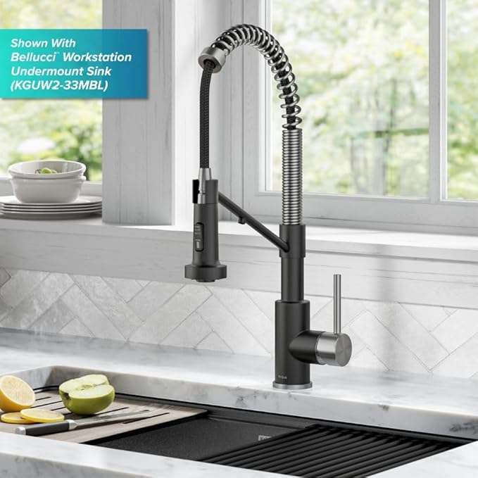 KRAUS Bolden 2-in-1 Commercial Style Pull Down Single Handle Water Filter Kitchen Faucet for Reverse Osmosis or Water Filtration System in Spot-Free Stainless Steel/Matte Black, KFF-1610SFSMB