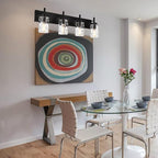 BONLICHT 4 Light Wall Vanity Bathroom Lights with Clear Hammered Glass in Black Finish,Modern Farmhouse Sconces Wall Lighting Fixtures Over Bath Makeup Mirror Industrial Wall lamp for Kitchen Hallway